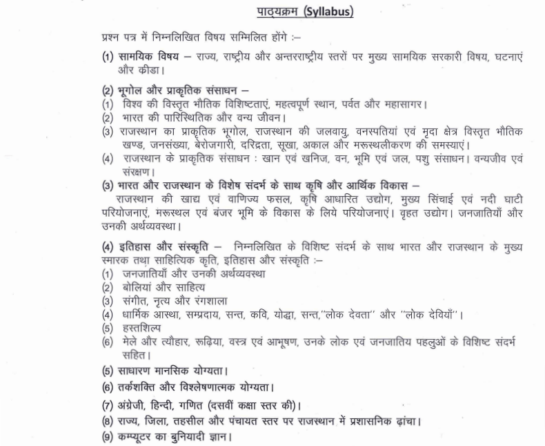 Rajasthan Hostel Superintendent Syllabus 2024