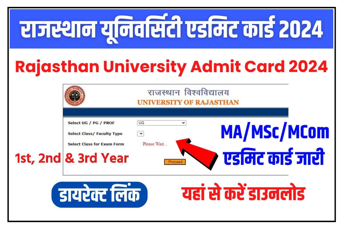 Rajasthan University MA MSc MCom Admit Card 2024