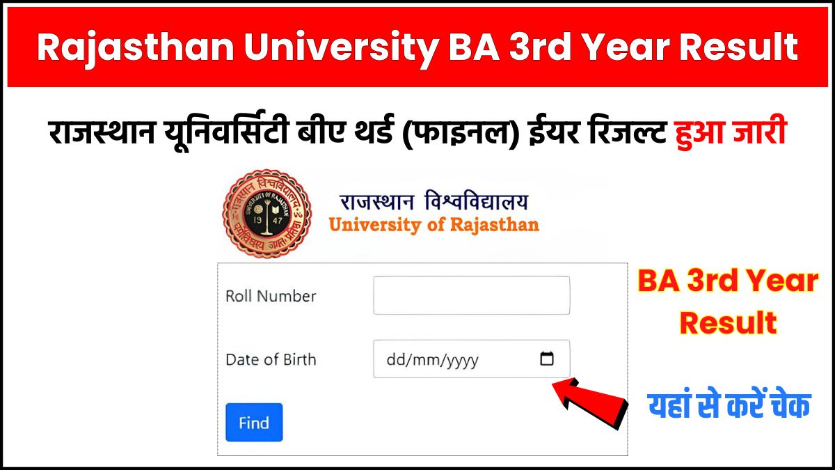 Rajasthan University BA 3rd Year Result 2024 Name Wise, Roll Number