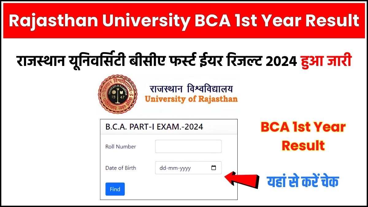 Rajasthan University BCA 1st Year Result 2024 Name Wise, Roll Number